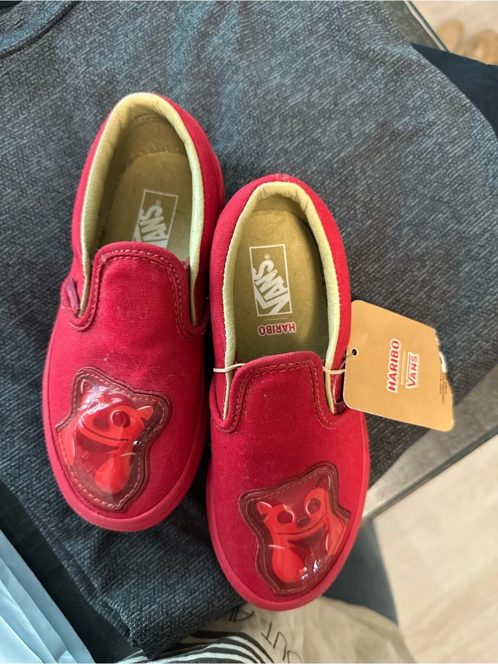 Vans Kids Red Slip-On Sneakers with Haribo Gummy Patch